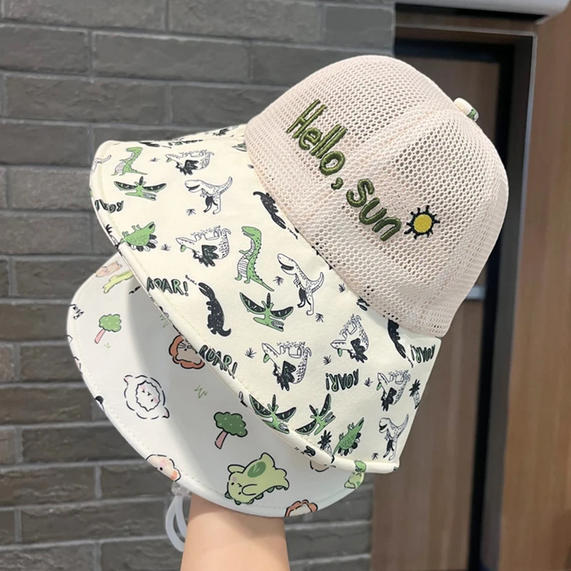 儿童防晒帽宝宝帽子男宝夏季大檐渔夫帽男女童太阳网眼婴儿遮阳帽