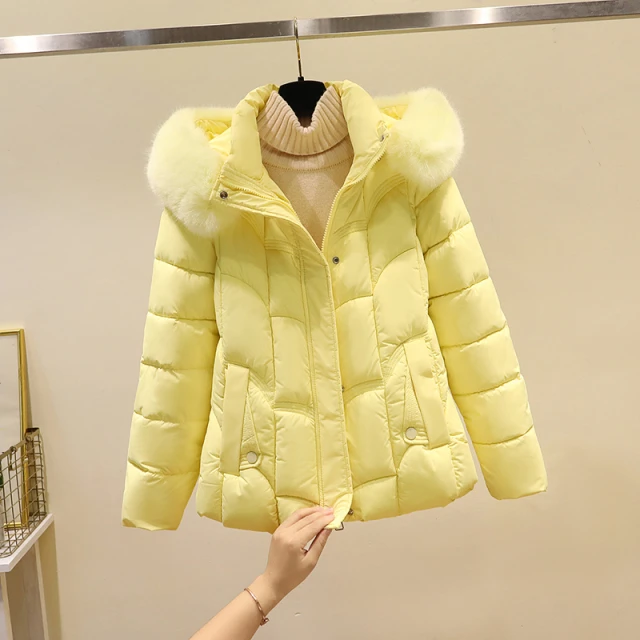 大毛领羽绒棉服女短款2026年新款冬季棉衣修身加厚小个子棉袄外套