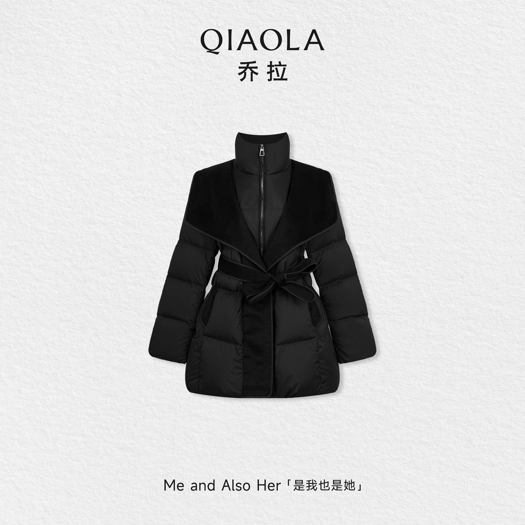QIAOLA/乔拉【暴风骑士】秋冬鸭绒梭织大翻领羊毛保暖羽绒服外套