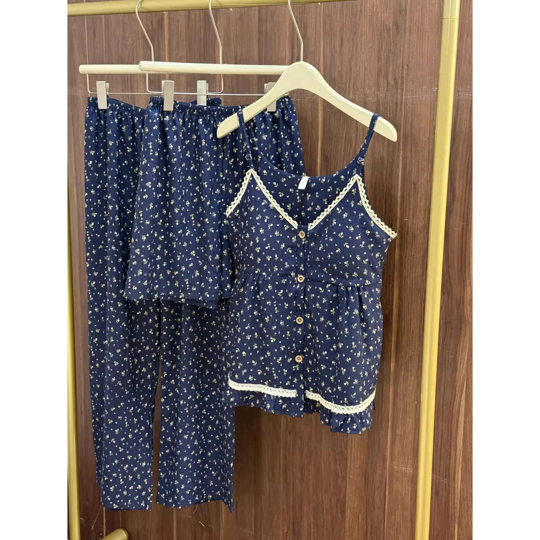 韩系复古甜美小碎花吊带睡衣女夏季2025新款大码短裤套装家居服夏