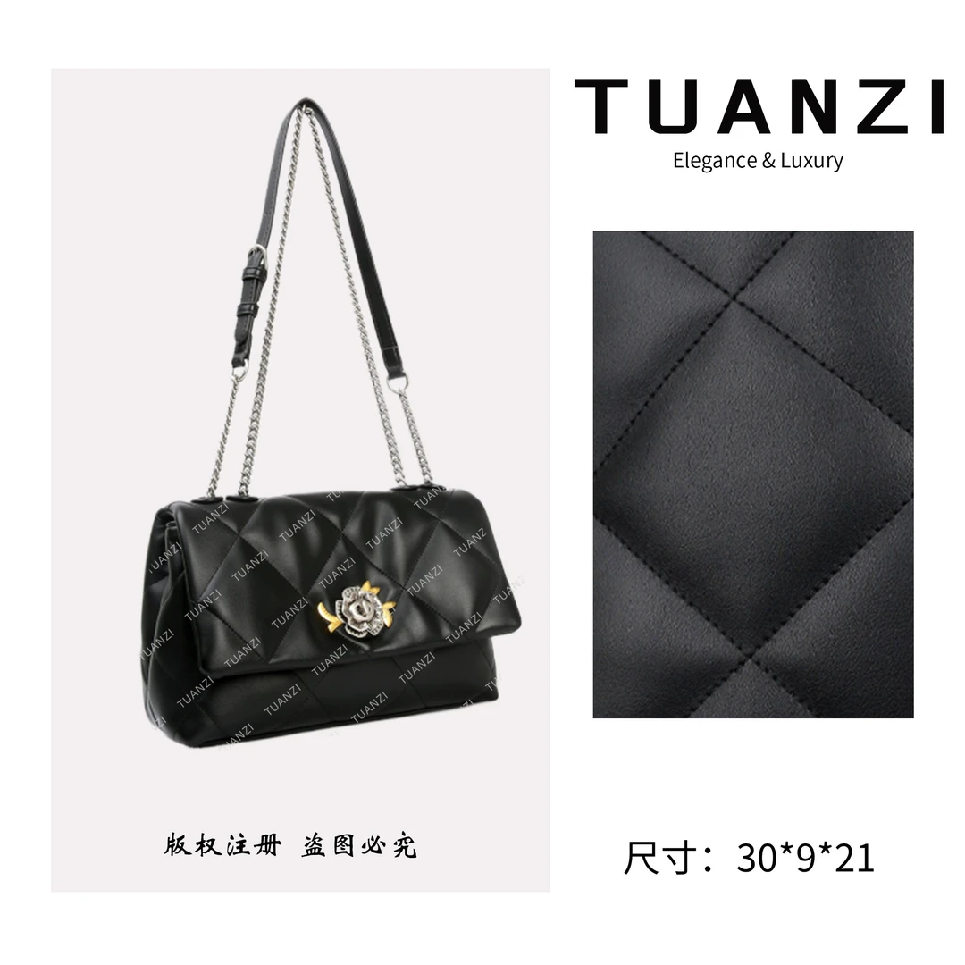 TUANZI【高端玩家】新款山茶花系列单肩腋下女包 BF-66568-黑色