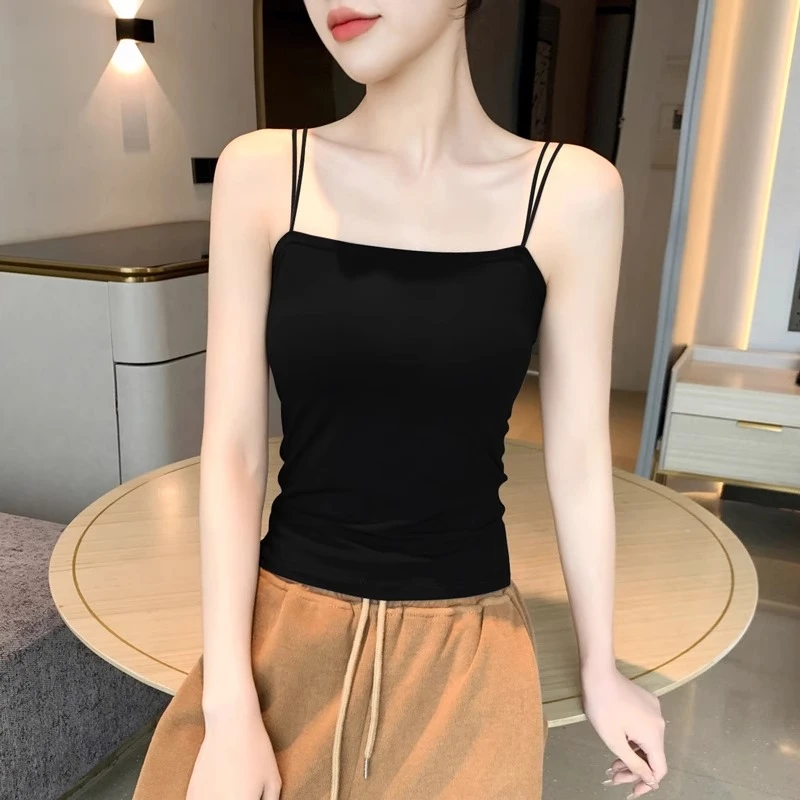黑色小吊带背心女内搭春夏新款美背带胸垫一体遮副乳打底修身上衣