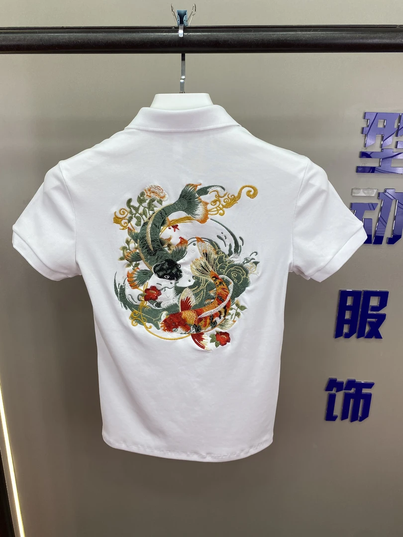 网红个性夏季时尚潮流修身翻领短袖T恤polo帅气男士白色百搭半袖