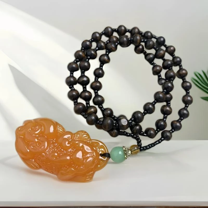 非金属木质项链 A038蜜黄色貔貅禾木项链