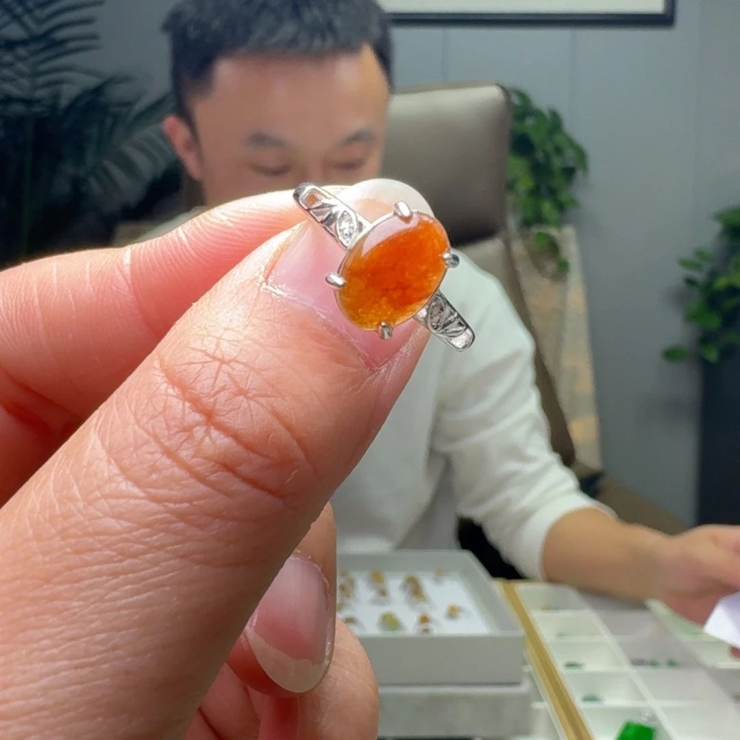 翡翠银S925镶嵌戒指天然