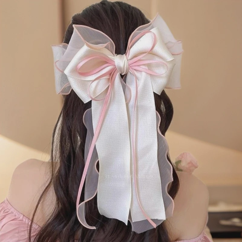甜美公主头扎发弹簧夹超仙大号飘带蝴蝶结发夹氛围高级感发饰头饰