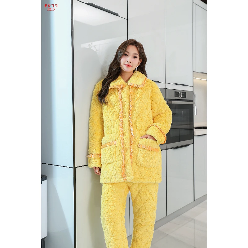 瑞D215时尚保暖家居服套装可外穿高货女款睡衣休闲翻领设计