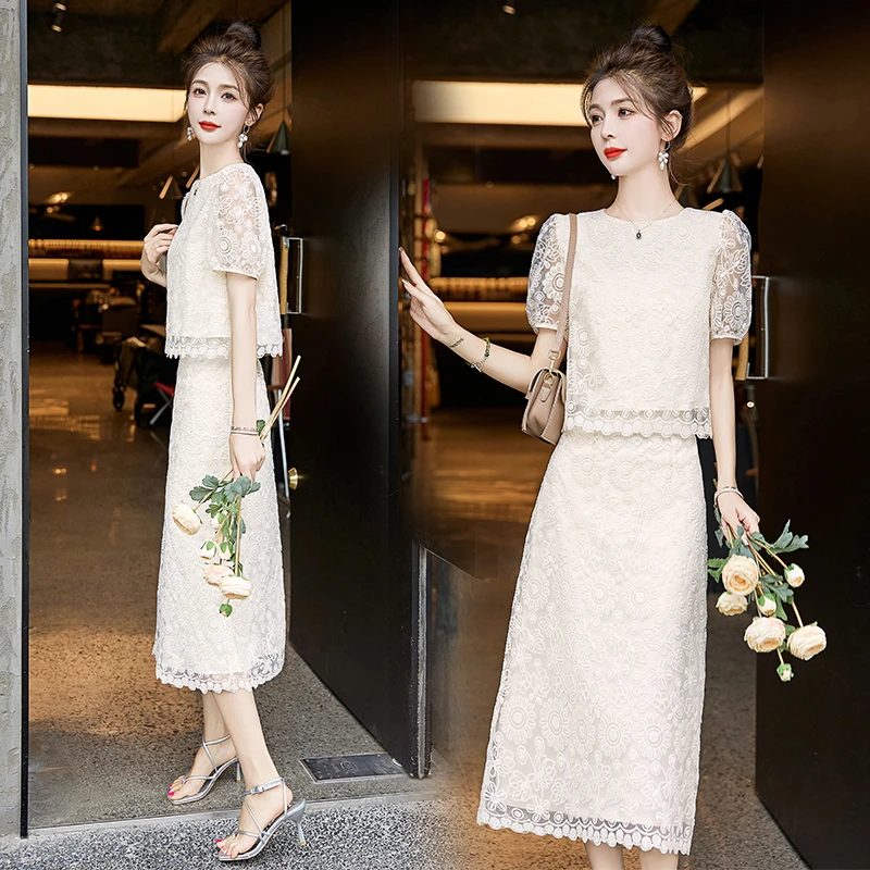 法式小香风蕾丝半身裙套装女2025夏季新款高级感气质连衣裙俩件套