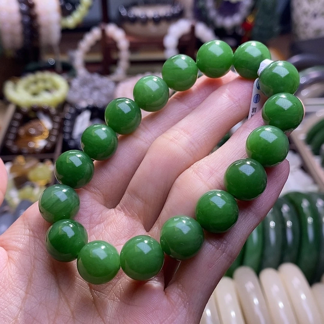 颈饰未镶嵌和田玉碧玉粉绿手串11.5MM