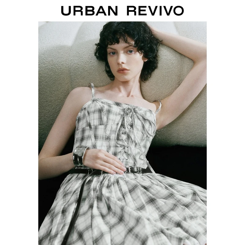 UR2025秋季新款女装时尚休闲撞色花苞吊带连衣裙UYV750045