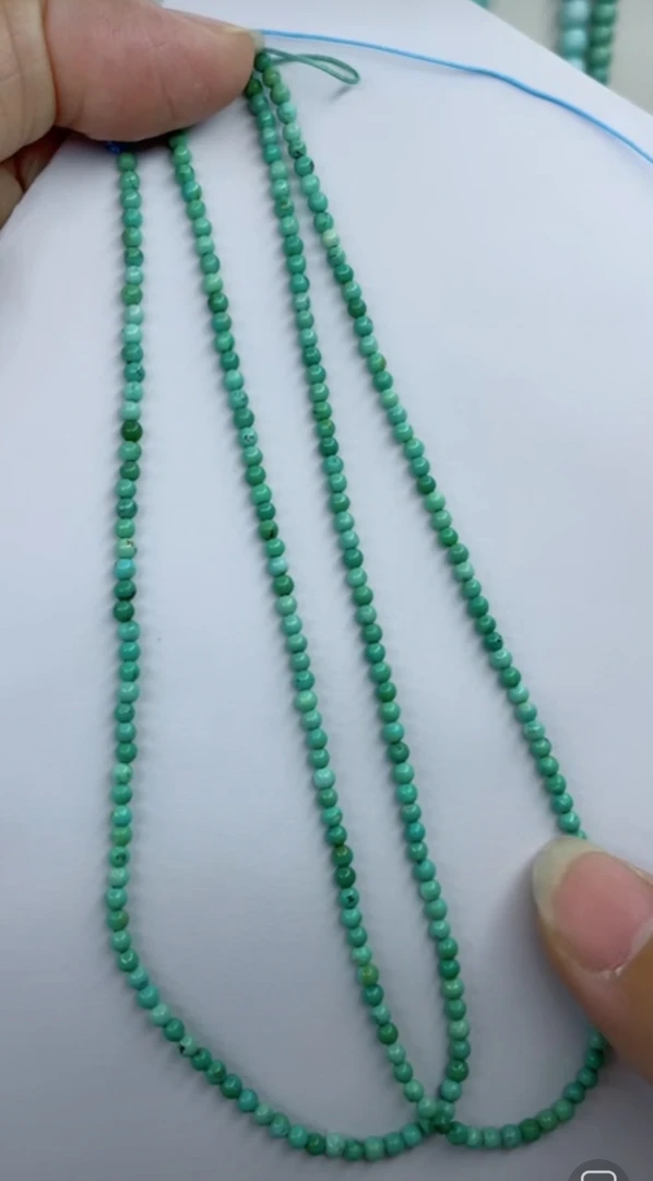 天然原矿绿松石米珠链卡2+