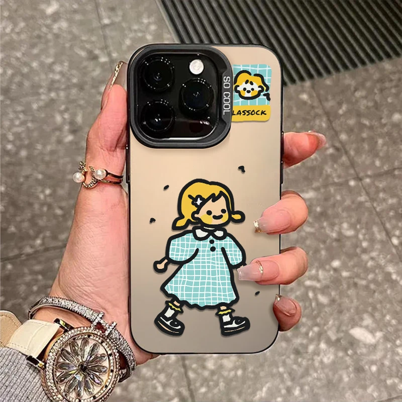 适用苹果16手机壳iphone15新款14保护套13外壳彩银12防摔黄发女孩