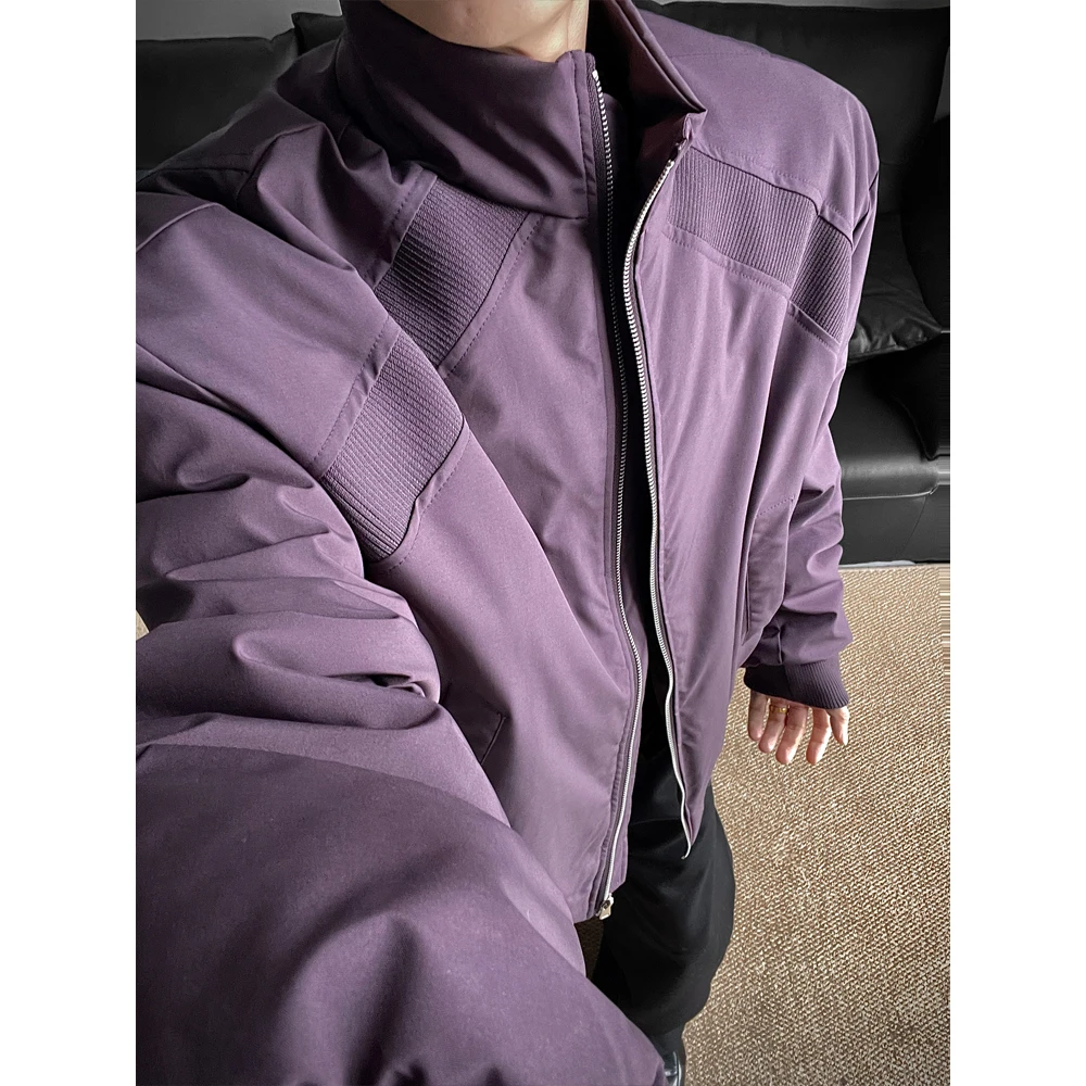 绝绝紫斜切棉服男款秋冬加厚夹克cleanfit短款廓形立领情侣装外套