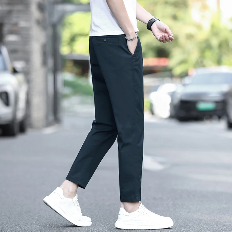 啄木鸟2025夏季直筒弹力薄款男士休闲裤透气垂感潮流百搭九分长裤