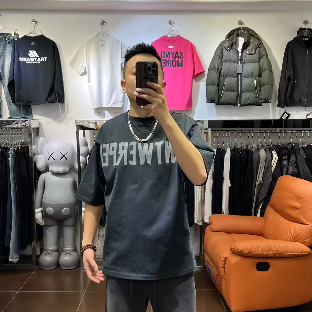 6602短袖厚款落肩袖T恤韩版潮流高品质百搭宽松圆领夏季半袖