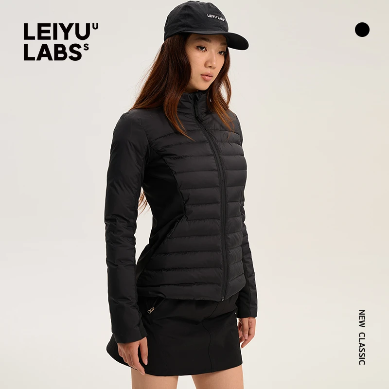 LEIYU LABS拼接针织立领羽绒服女收腰显瘦白鸭绒保暖外套