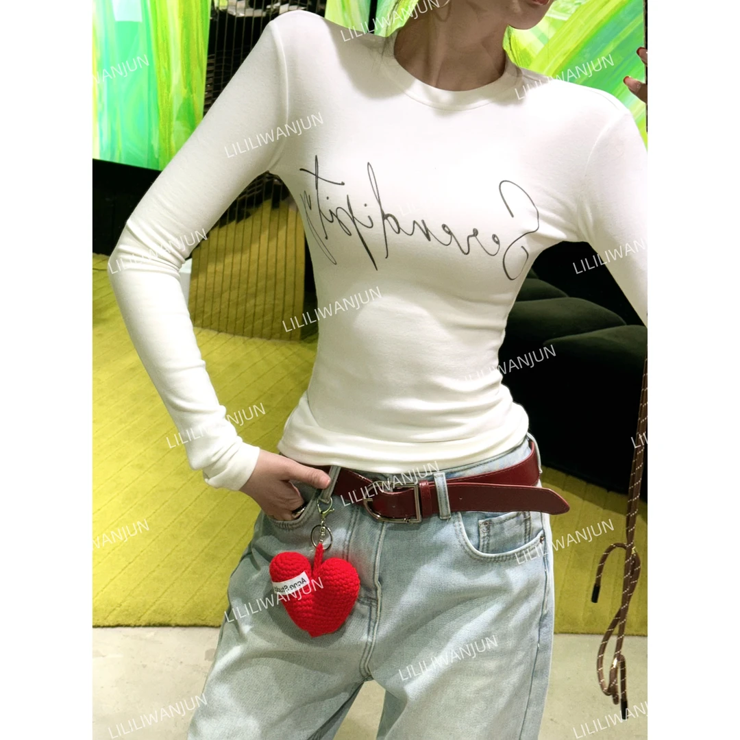 婉君【字母打底】秋冬韩版印花长袖百搭打底衫上衣LWJ24D4T2540