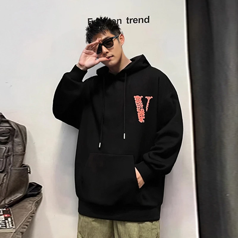 【大码300斤可穿奢品-V字母印花】连帽潮流大休闲百搭宽松卫衣W2059