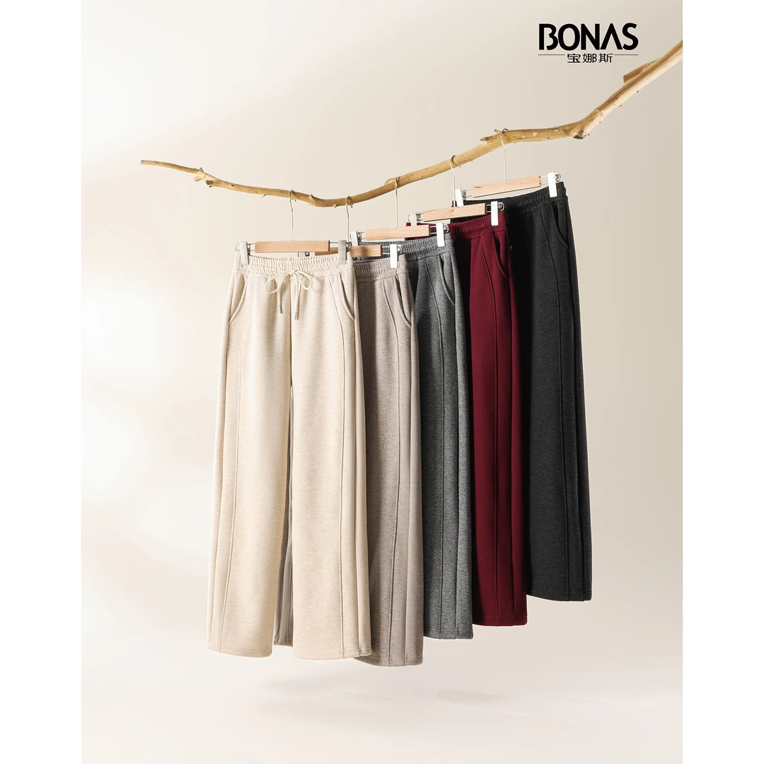 【瑶瑶专属】宝娜斯秋冬新款高腰显瘦外穿毛呢绒加绒直筒裤8901