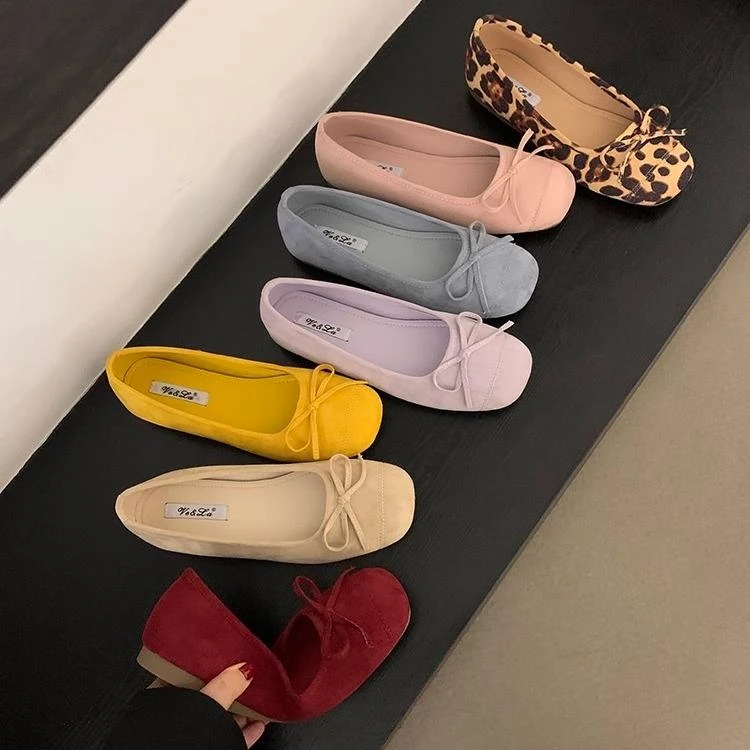 法式温柔蝴蝶结蓝色小单鞋平底芭蕾舞鞋早春新款软底浅口女鞋瓢鞋