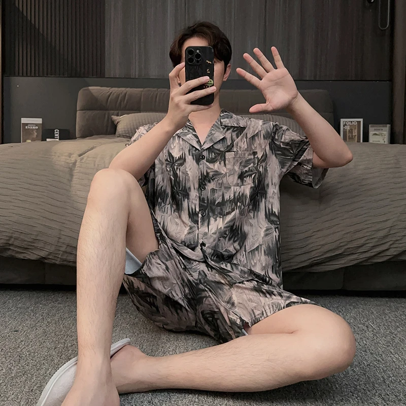 冰丝睡衣男夏薄款短袖短裤可外穿2025新款夏季家居服学生休闲套装