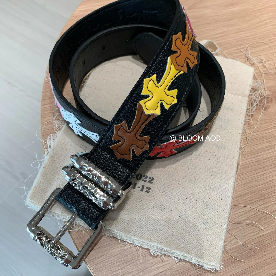 美式CH刺绣彩色十字架藤蔓针扣皮带男女同款个性潮流百搭腰带