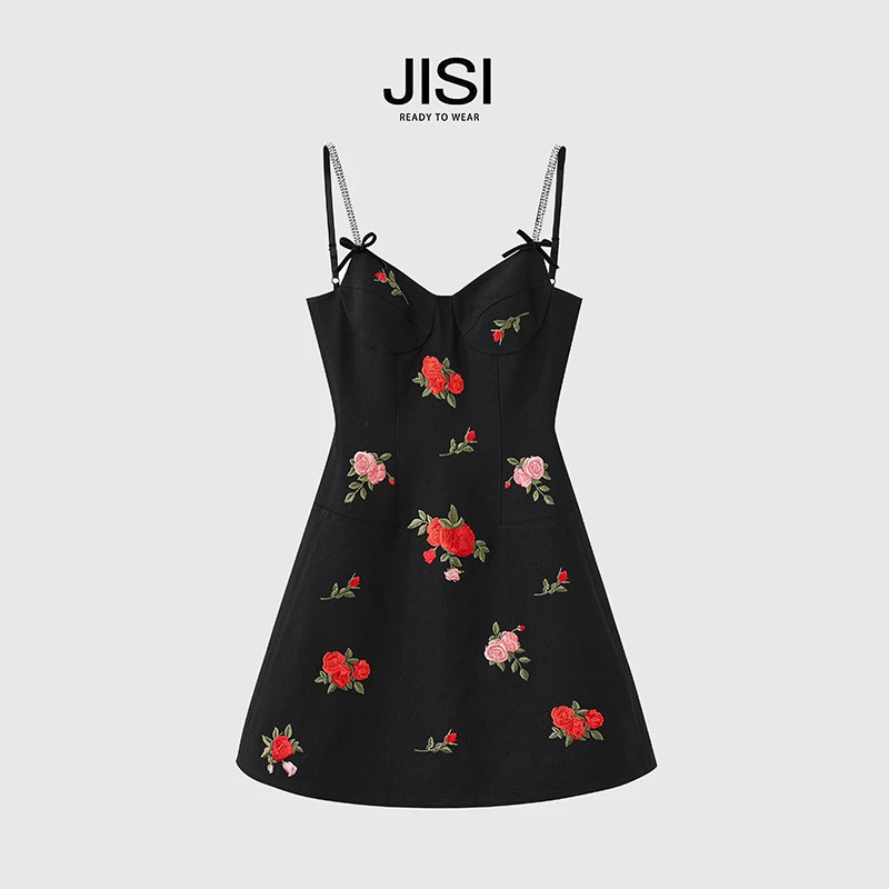 JISI 【荆棘玫瑰】立裁修身吊带连衣裙-L24027