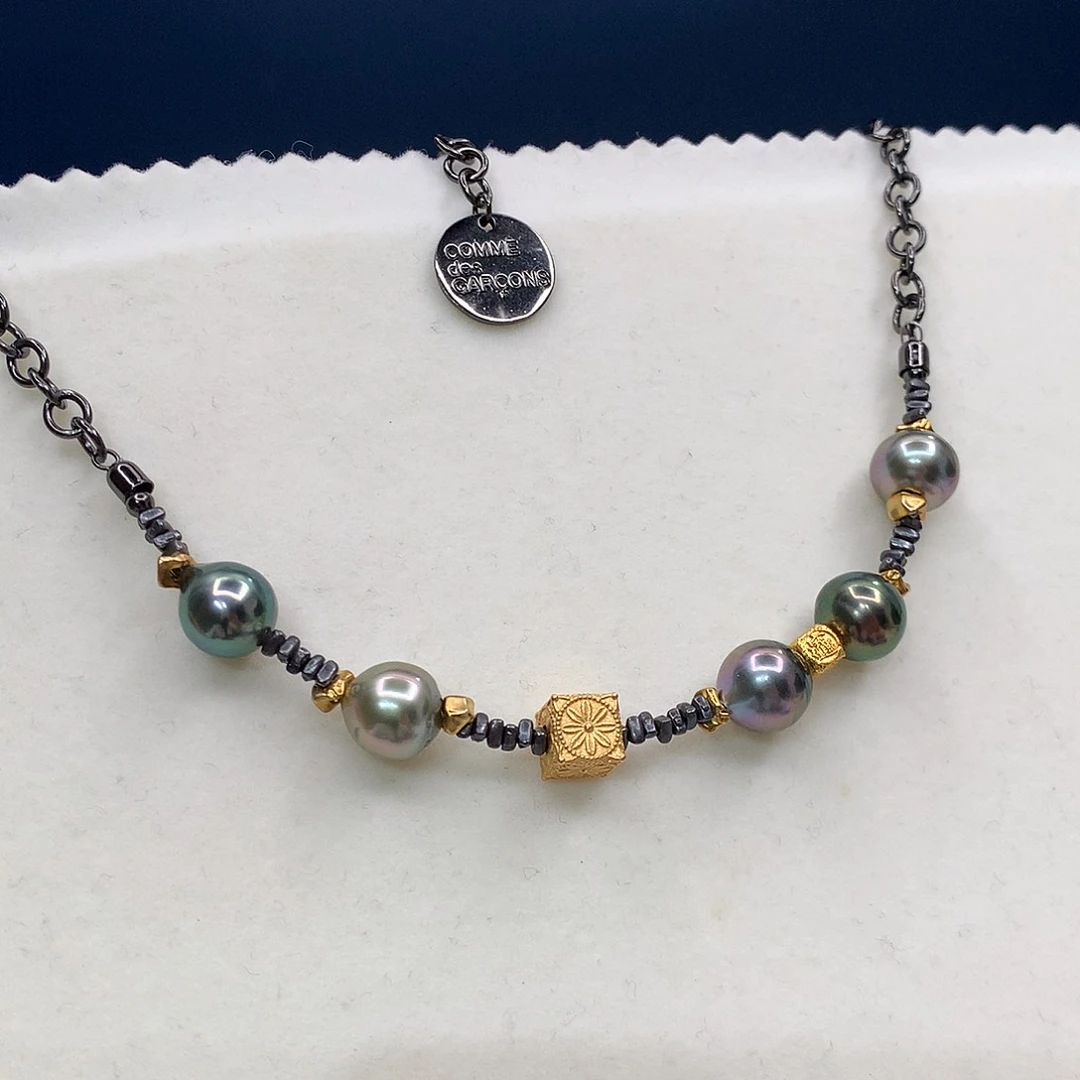 银S925镶嵌颈饰海水珍珠大溪地黑金混彩项链