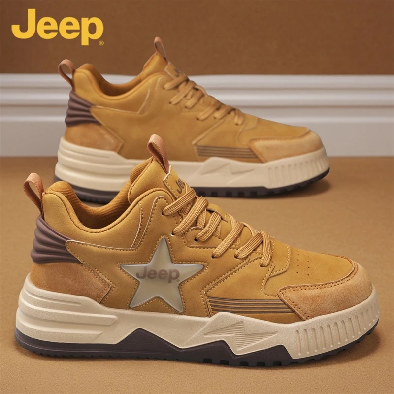 jeep吉普高帮男鞋2025新款秋季真皮小白休闲鞋男士增高运动板鞋 C