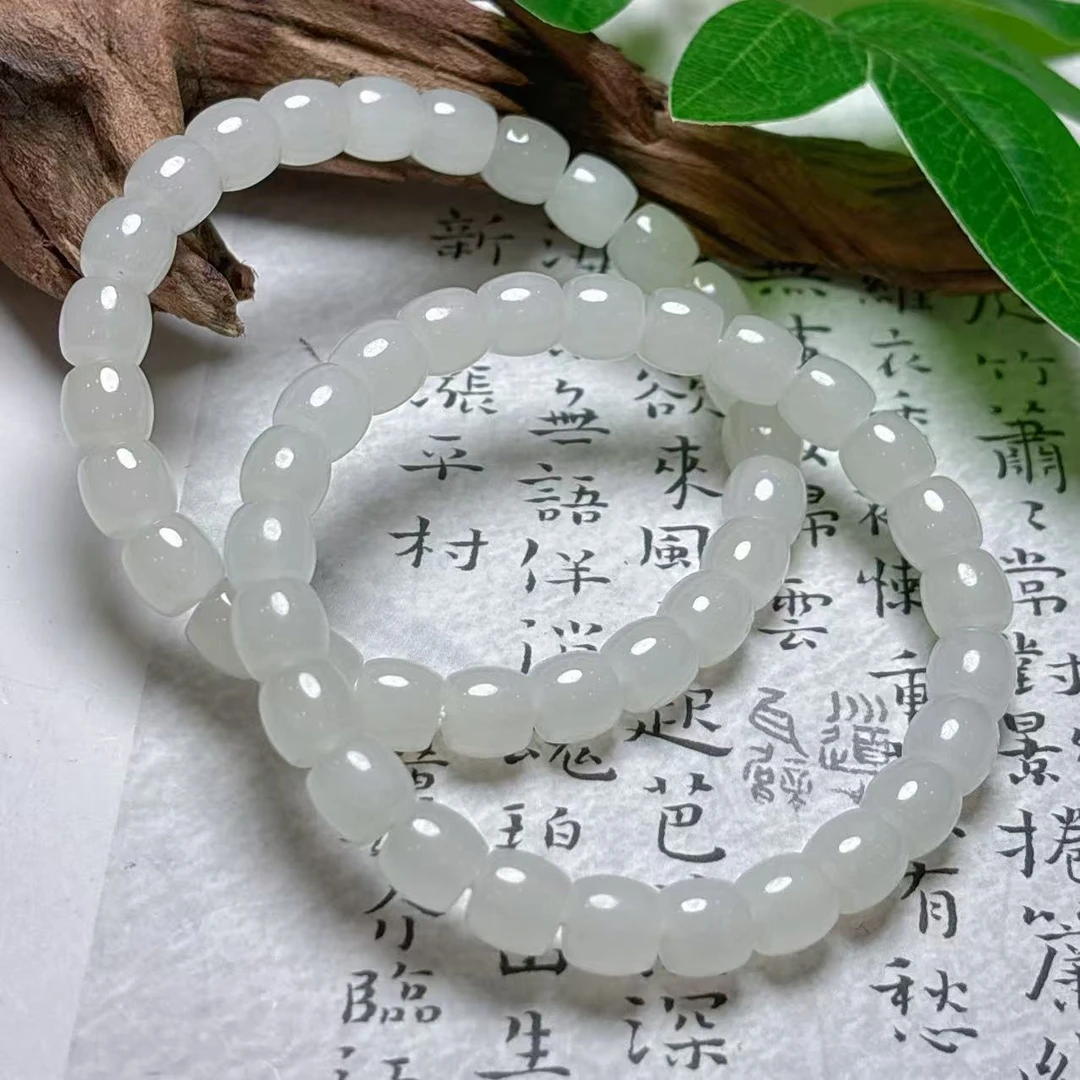 《老猪严选》HC108和田玉白玉老型珠单圈手串约7*8mm多样性发其一