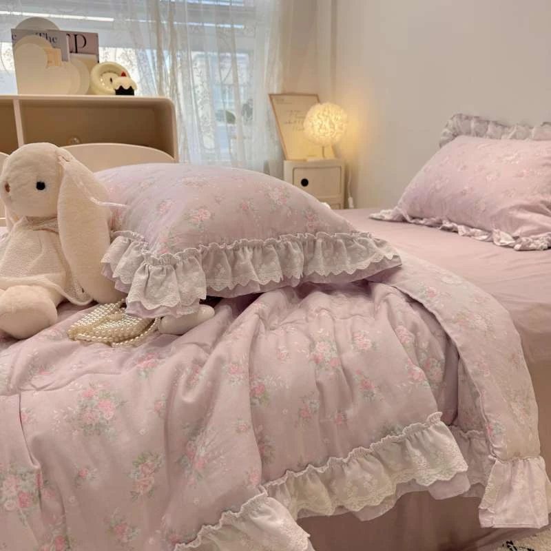 公主风全棉双层纱夏凉被单件空调被纯棉法式小清新碎花夏被可机洗