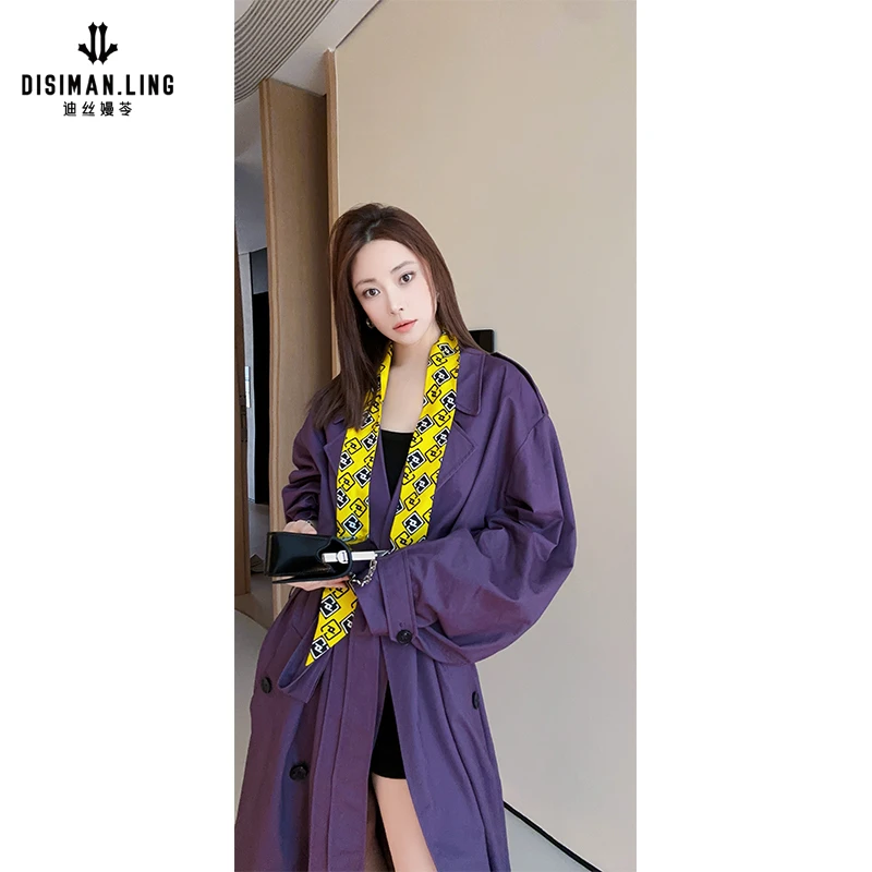迪丝嫚苓紫色风衣100%棉透气舒适休闲气质轻奢时尚复古小众设计感
