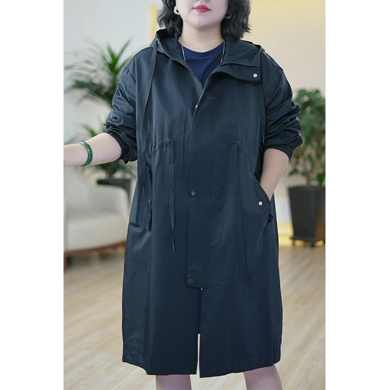 记忆新感棉高密风衣女大码百搭显瘦休闲三防连帽抗风中长秋季外套