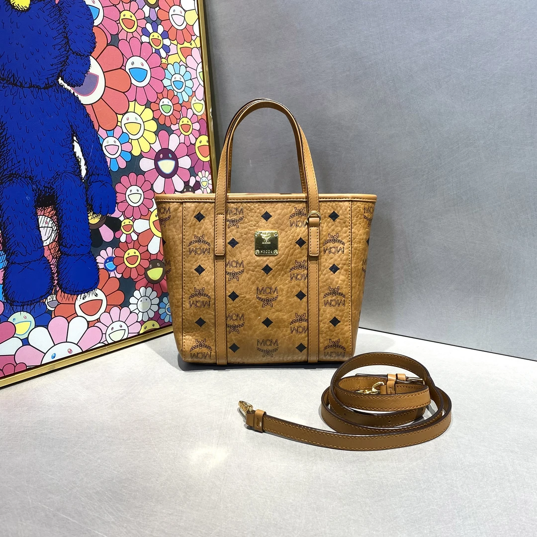 95新 MCM mcm  干邑色 菜篮子托特 手提斜跨包