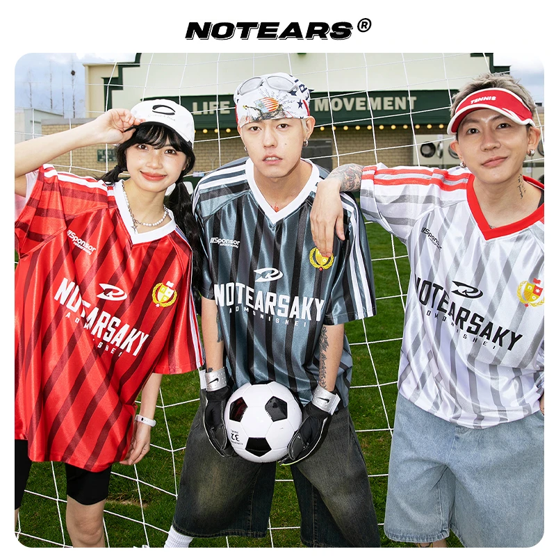 NOTEARS/没有眼泪 2025夏季美式条纹运动T恤情侣同款短袖DT2516