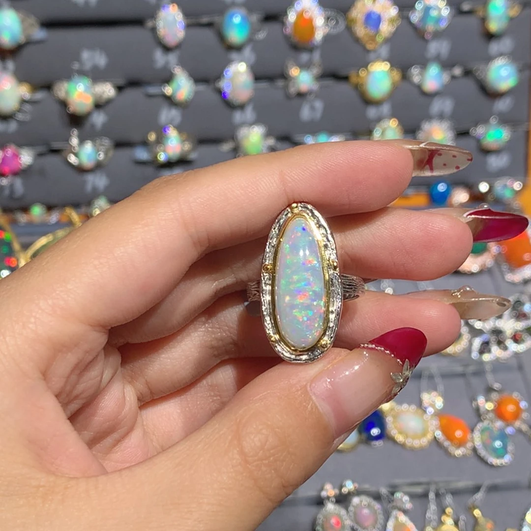 欧泊银S925镶嵌欧泊戒指y小*