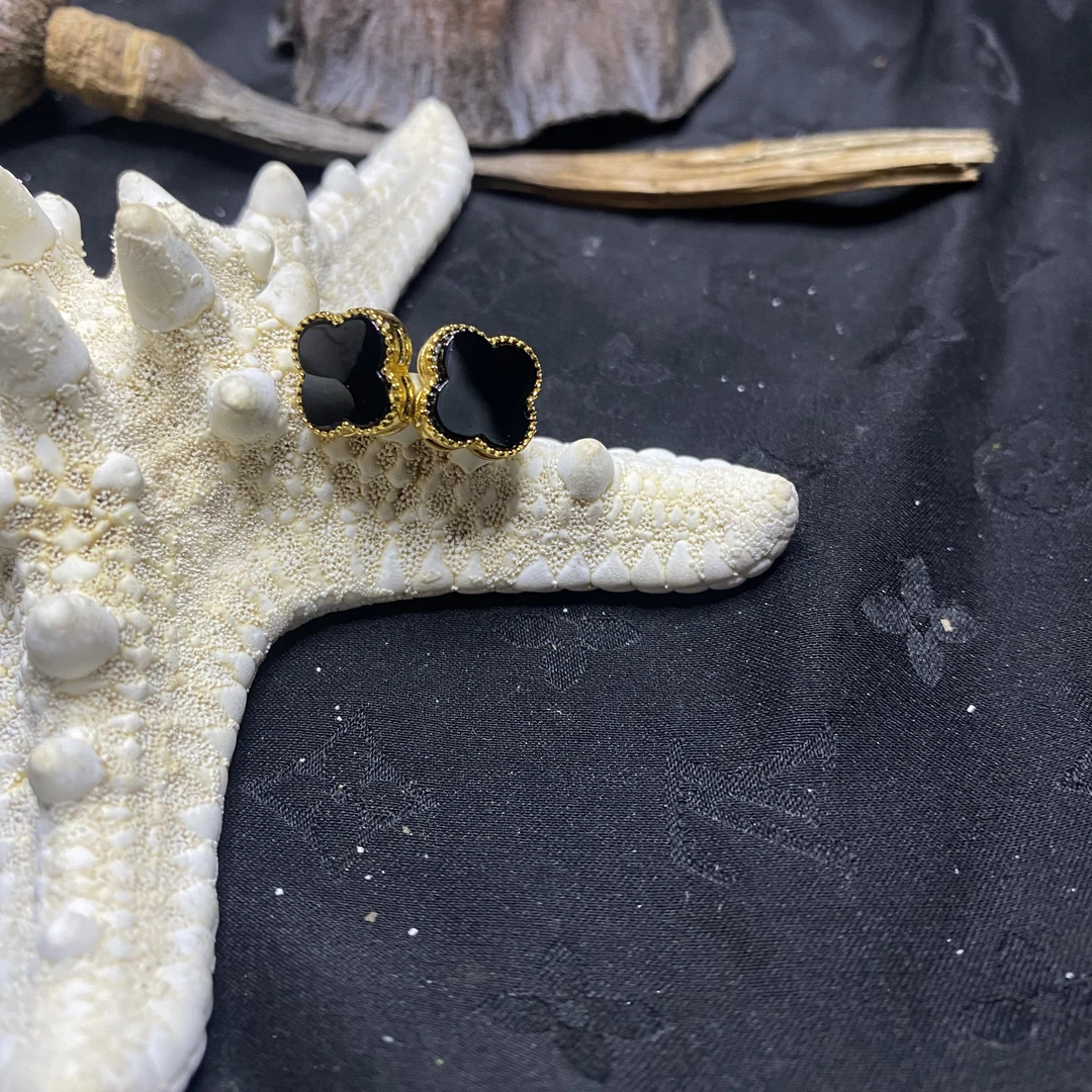 【玉合缘】天然精品玉髓四叶草耳钉耳饰嵌925-多样性发一 1099