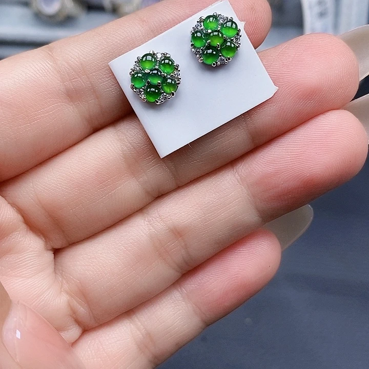 翡翠银S925镶嵌耳饰