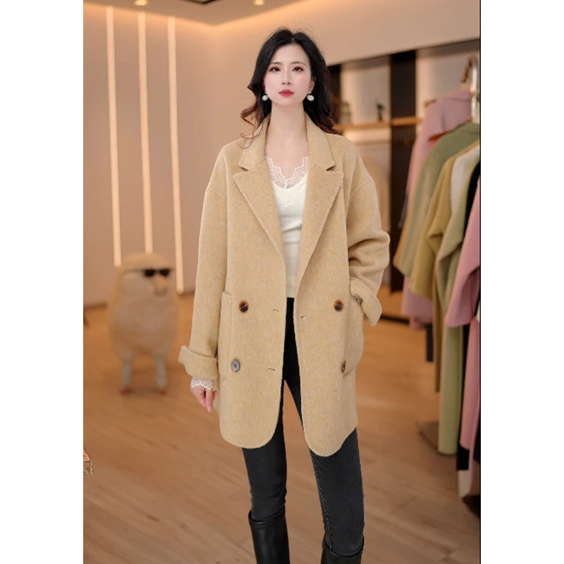 2024春秋冬慵懒风双面羊毛大衣短款宽松冬季外套2317