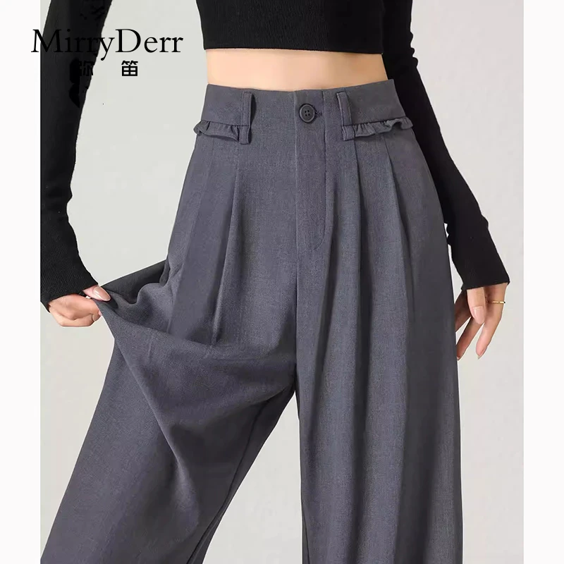 MirryDerr/弥笛简约舒适西装阔腿裤女2025夏季新款宽松休闲直筒裤