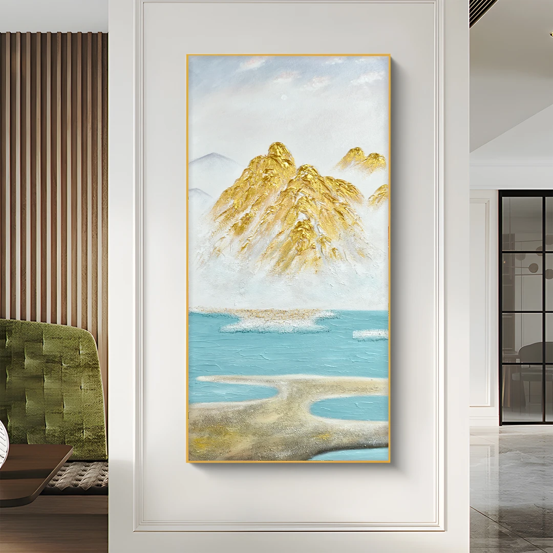 客厅玄关金山挂画手绘海景肌理风景装饰画 立体沙发背景油画80160