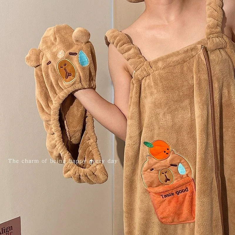 浴巾女学生宿舍浴裙可穿式柔软速干吸水浴袍干发帽洗澡不掉毛L