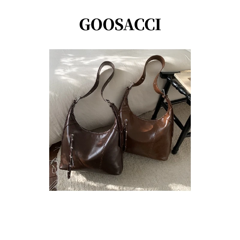 2025学院风新款水桶包便携款车缝线耐磨单肩包简约斜跨秋冬轻奢