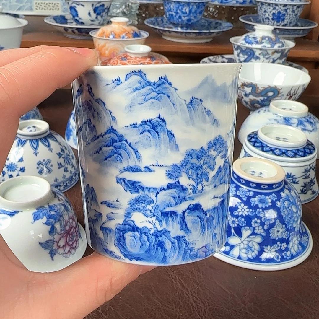 杯青花釉下山水可乐杯