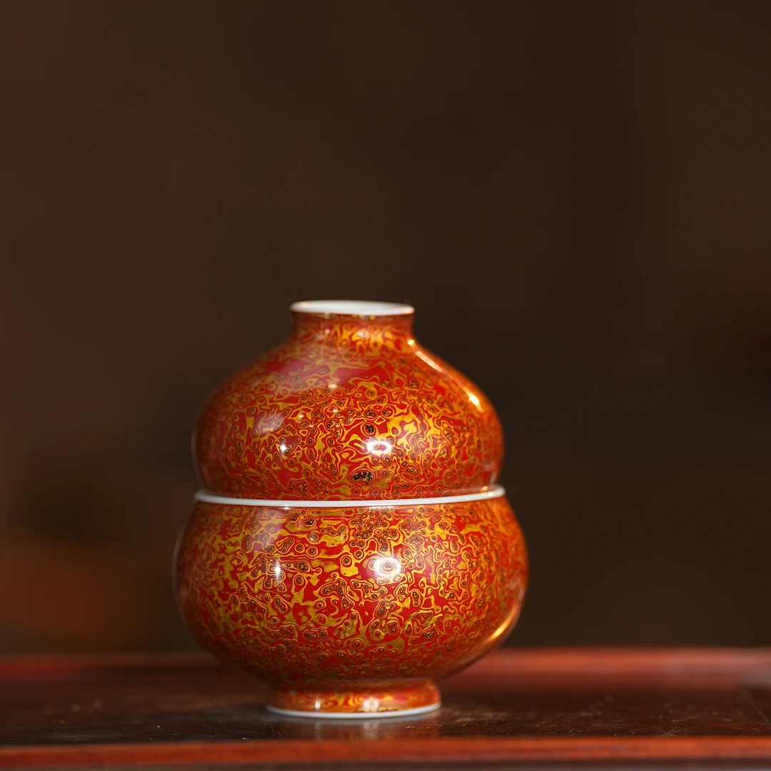 景德镇镇窑1728丨国礼福禄杯（红金犀皮漆）手工茶杯主人杯茶具