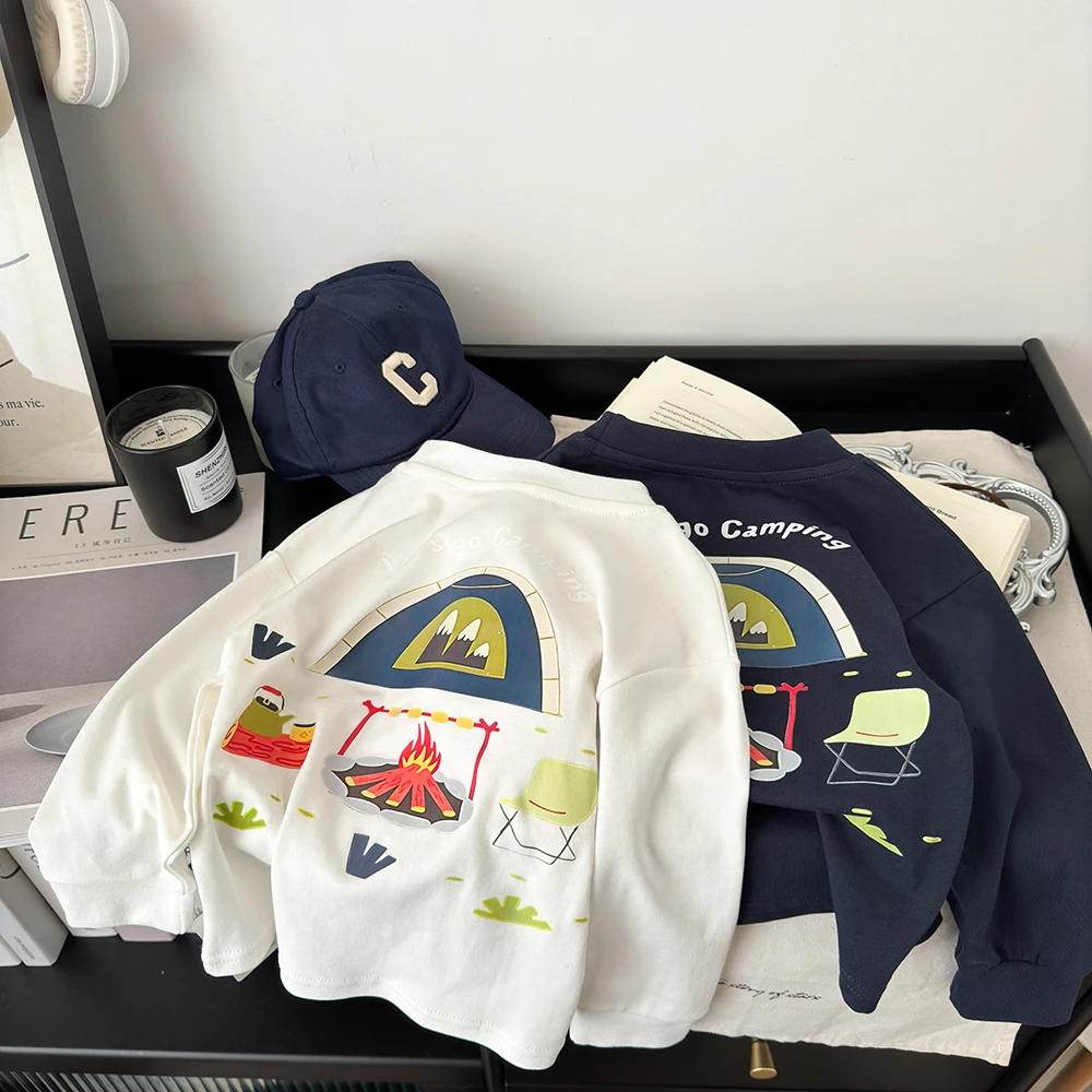 卡通长袖打底衫春秋款男女童休闲宽松韩版百搭T恤