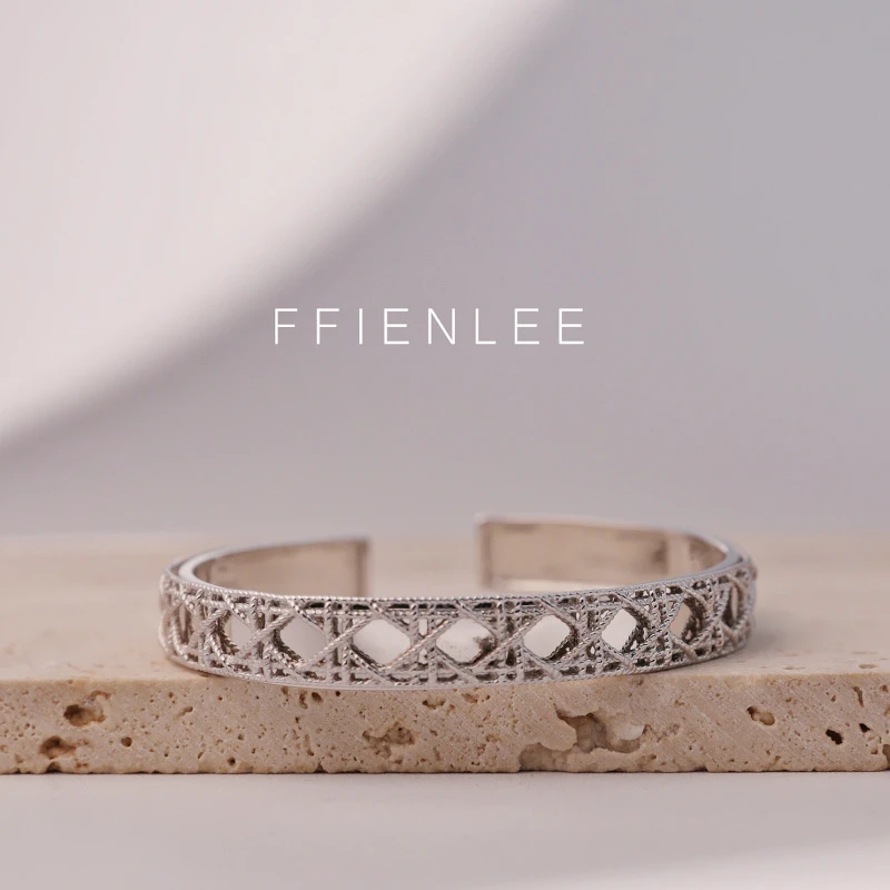 925银手镯  <珠光宝气>高级感轻奢藤格纹几何镂空编织银手镯宽版