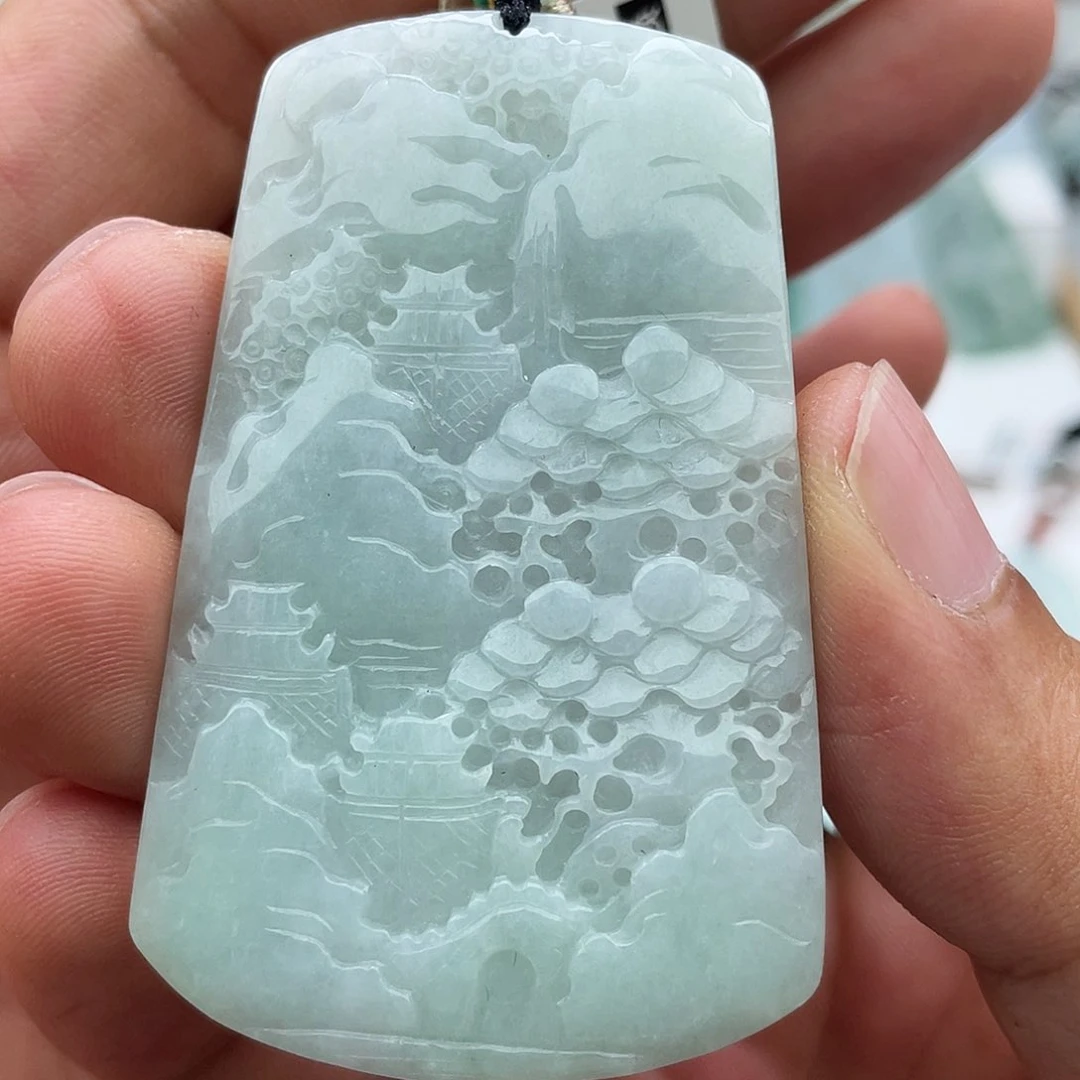 翡翠未镶嵌颈饰山***吟翡翠