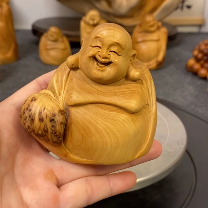 柏木（崖柏）太行崖柏留疤弥勒佛手把件小摆件