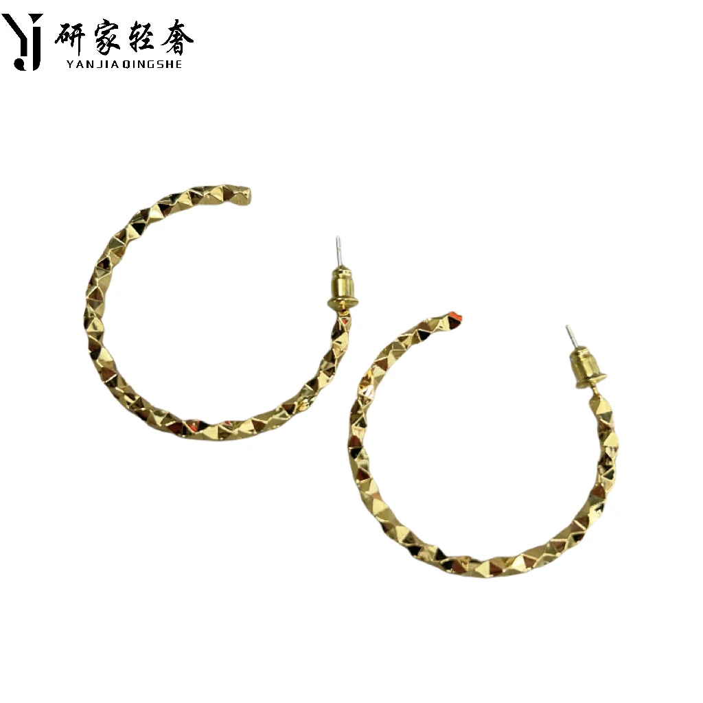 合金耳饰 5937 研家轻奢法式复古简约几何扭曲圈圈耳环耳钉耳饰